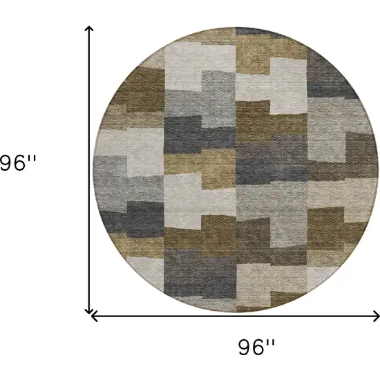 8' Brown Beige And Ivory Round Geometric Washable Indoor Outdoor Area Rug Photo 3