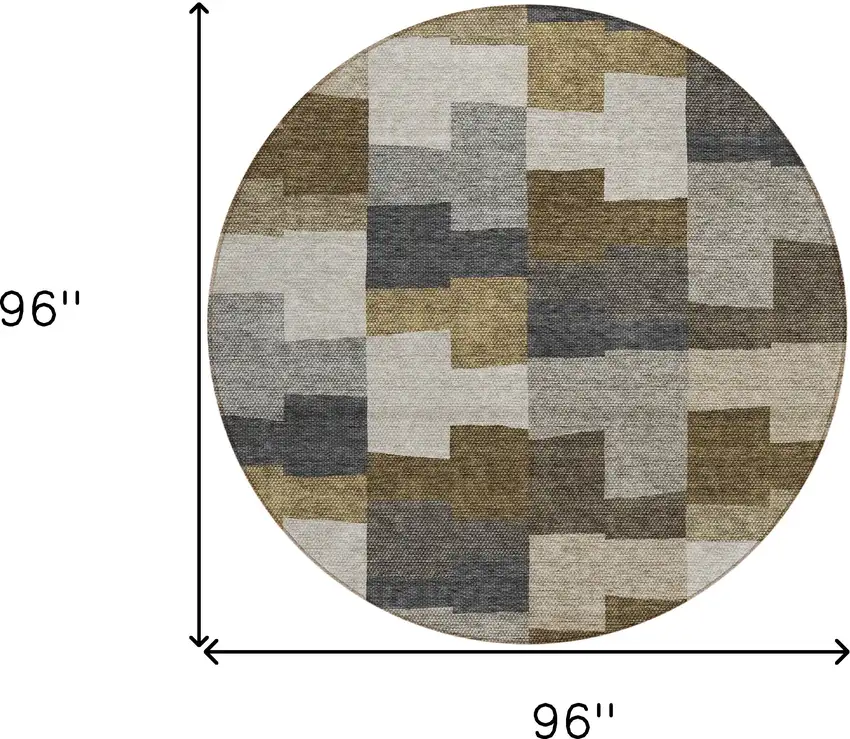 8' Brown Beige And Ivory Round Geometric Washable Indoor Outdoor Area Rug Photo 3