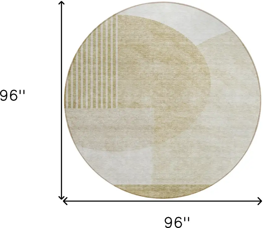 8' Brown Beige And Ivory Round Geometric Washable Indoor Outdoor Area Rug Photo 3