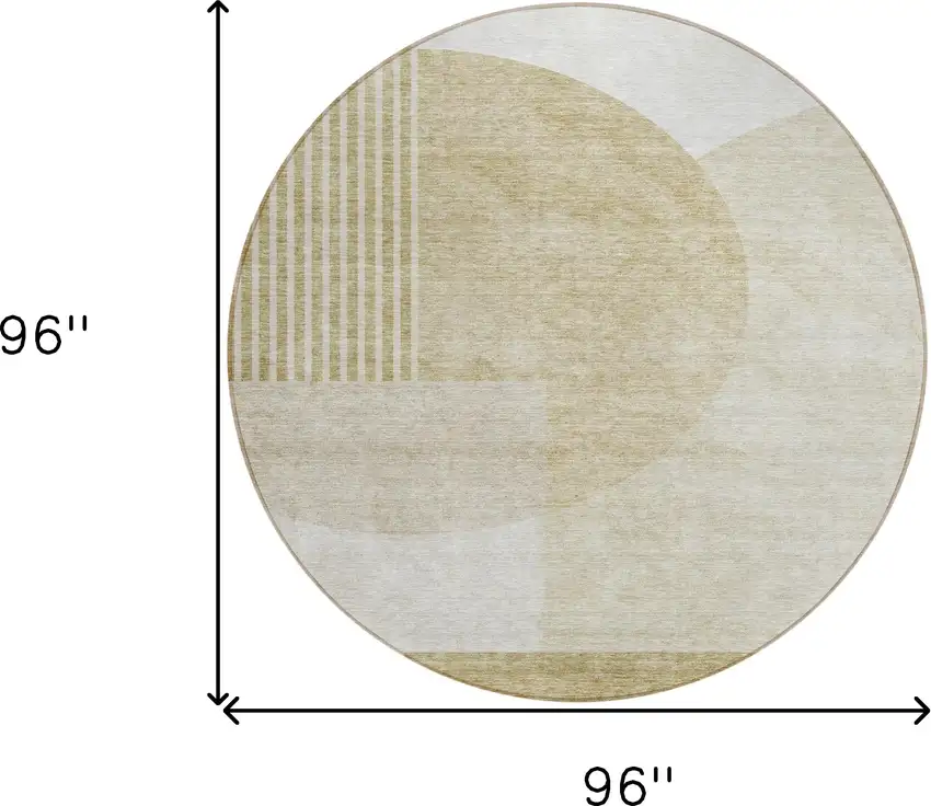 8' Brown Beige And Ivory Round Geometric Washable Indoor Outdoor Area Rug Photo 3