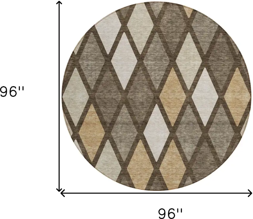 8' Brown Beige And Ivory Round Geometric Washable Indoor Outdoor Area Rug Photo 3