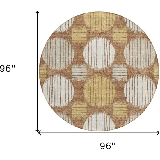 8' Brown Beige And Ivory Round Geometric Washable Indoor Outdoor Area Rug Photo 3