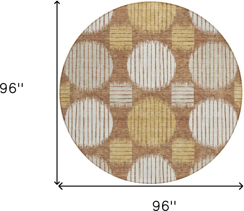 8' Brown Beige And Ivory Round Geometric Washable Indoor Outdoor Area Rug Photo 3