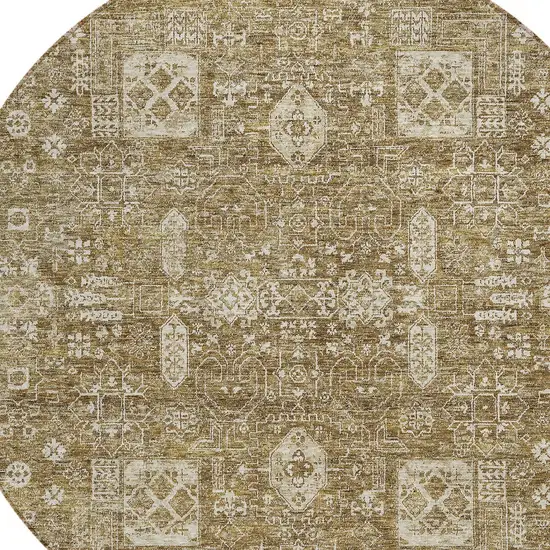 8' Brown Beige And Ivory Round Oriental Washable Indoor Outdoor Area Rug Photo 6