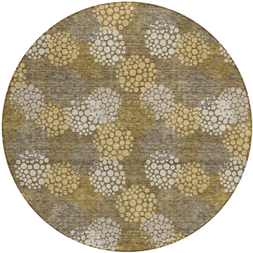 8' Brown Beige And Ivory Round Polka Dot Washable Indoor Outdoor Area Rug Photo 2