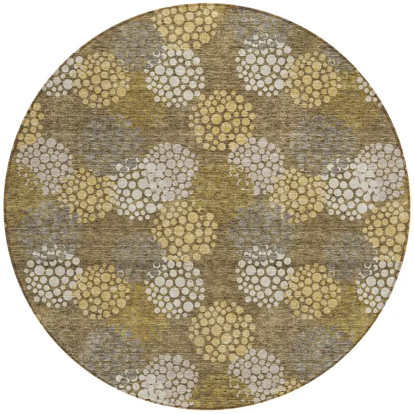 8' Brown Beige And Ivory Round Polka Dot Washable Indoor Outdoor Area Rug Photo 6