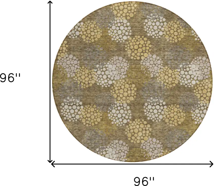 8' Brown Beige And Ivory Round Polka Dot Washable Indoor Outdoor Area Rug Photo 3