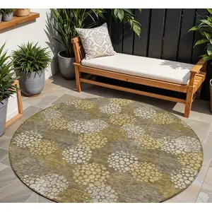 Photo of 8' Brown Beige And Ivory Round Polka Dot Washable Indoor Outdoor Area Rug