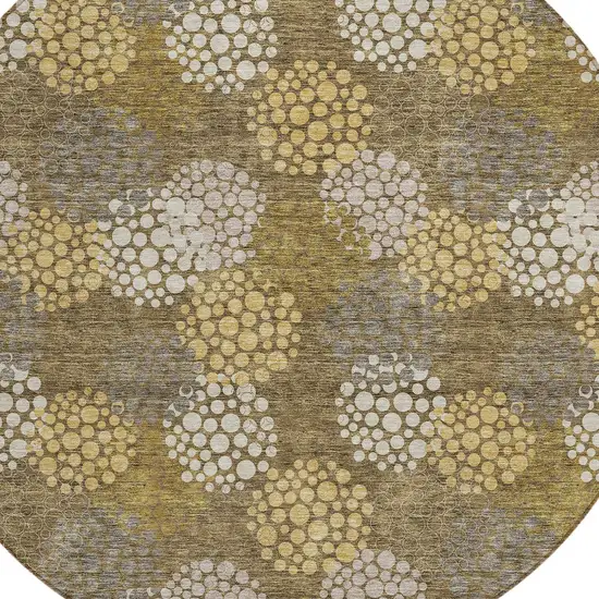 8' Brown Beige And Ivory Round Polka Dot Washable Indoor Outdoor Area Rug Photo 4