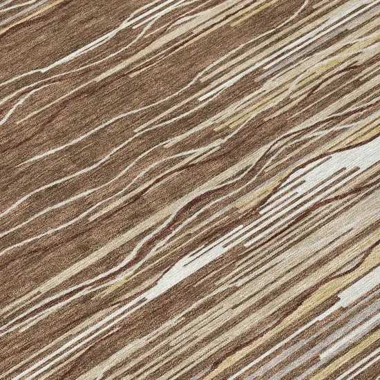 8' Brown Beige And Ivory Round Striped Washable Indoor Outdoor Area Rug Photo 8