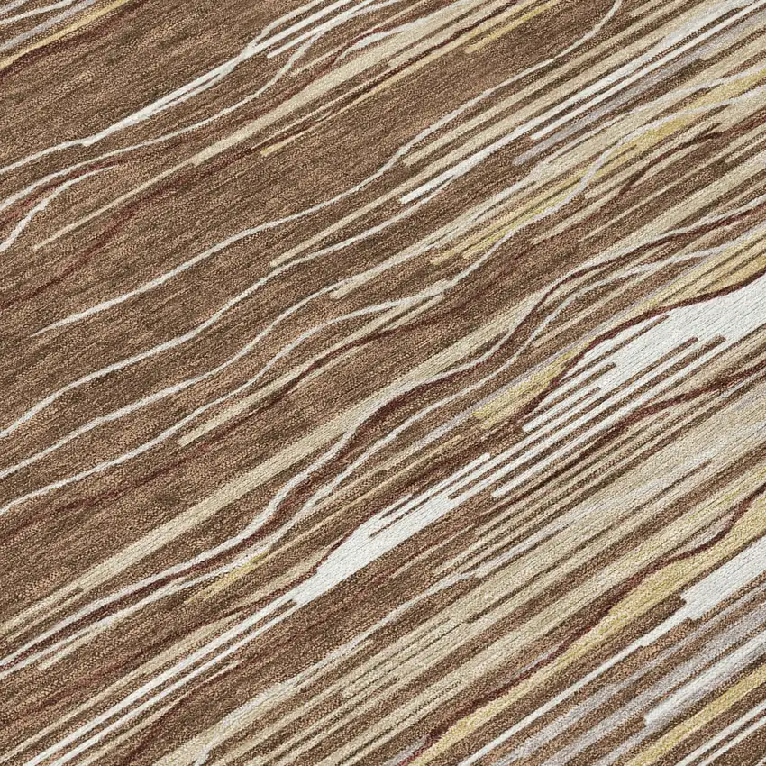 8' Brown Beige And Ivory Round Striped Washable Indoor Outdoor Area Rug Photo 8