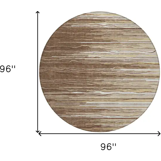 8' Brown Beige And Ivory Round Striped Washable Indoor Outdoor Area Rug Photo 3