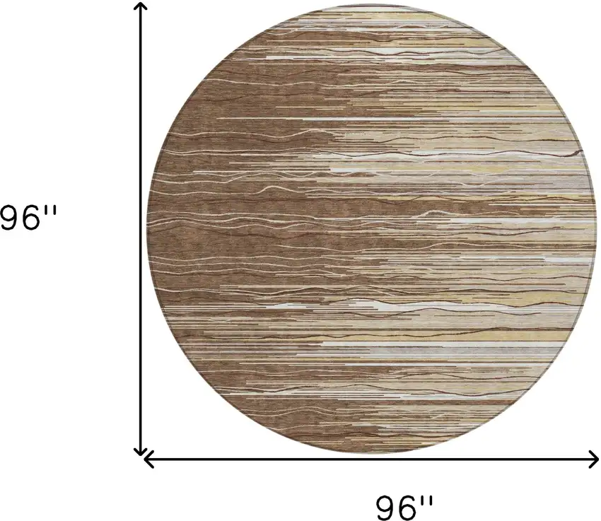 8' Brown Beige And Ivory Round Striped Washable Indoor Outdoor Area Rug Photo 3