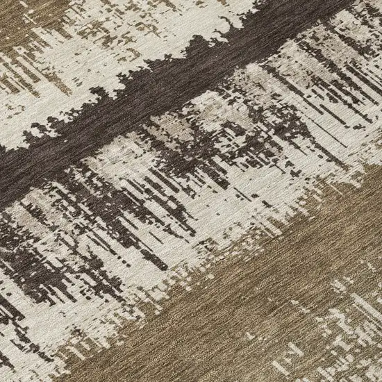 8' Brown Beige And Ivory Round Striped Washable Indoor Outdoor Area Rug Photo 8