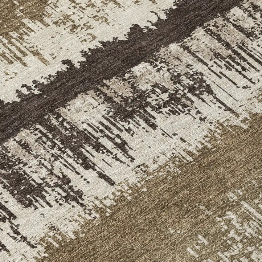 8' Brown Beige And Ivory Round Striped Washable Indoor Outdoor Area Rug Photo 8