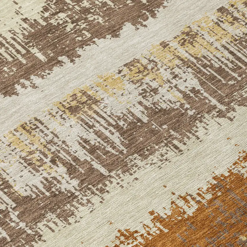 8' Brown Beige And Ivory Round Striped Washable Indoor Outdoor Area Rug Photo 8