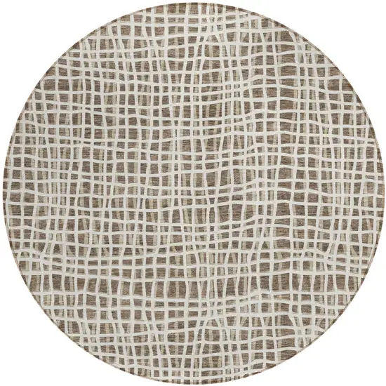 8' Brown Beige And Ivory Round Striped Washable Indoor Outdoor Area Rug Photo 2