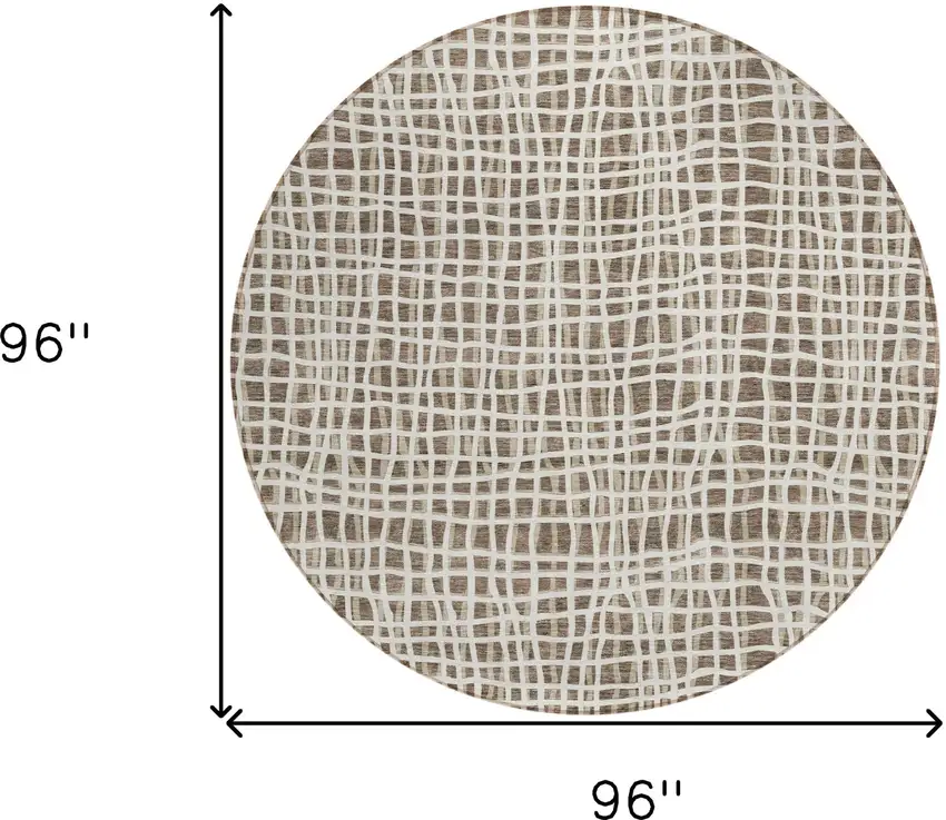 8' Brown Beige And Ivory Round Striped Washable Indoor Outdoor Area Rug Photo 9