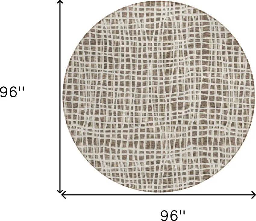 8' Brown Beige And Ivory Round Striped Washable Indoor Outdoor Area Rug Photo 9