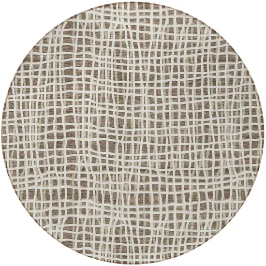 8' Brown Beige And Ivory Round Striped Washable Indoor Outdoor Area Rug Photo 6