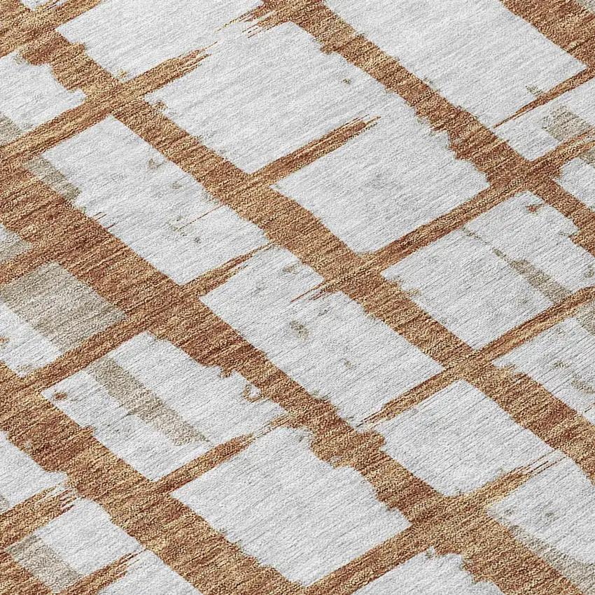 8' Brown Beige And Ivory Round Striped Washable Indoor Outdoor Area Rug Photo 7