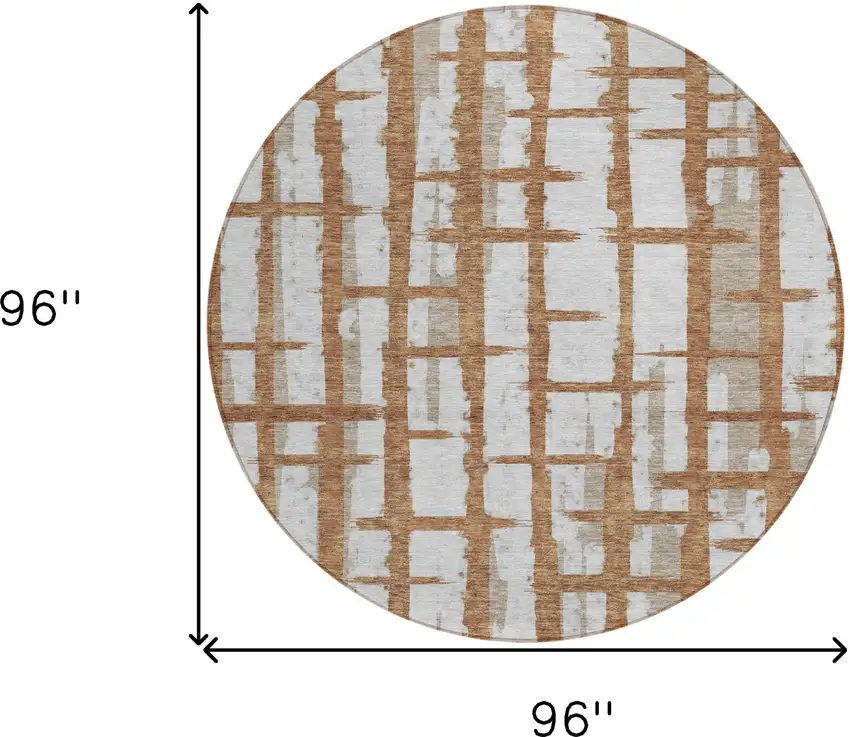 8' Brown Beige And Ivory Round Striped Washable Indoor Outdoor Area Rug Photo 3