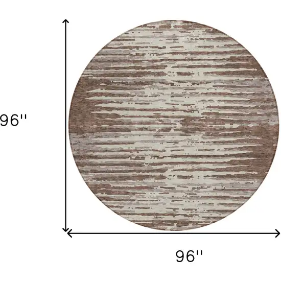 8' Brown Beige And Ivory Round Striped Washable Indoor Outdoor Area Rug Photo 3