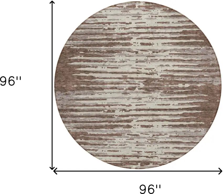 8' Brown Beige And Ivory Round Striped Washable Indoor Outdoor Area Rug Photo 3