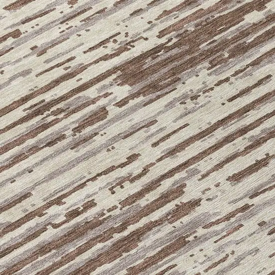 8' Brown Beige And Ivory Round Striped Washable Indoor Outdoor Area Rug Photo 8