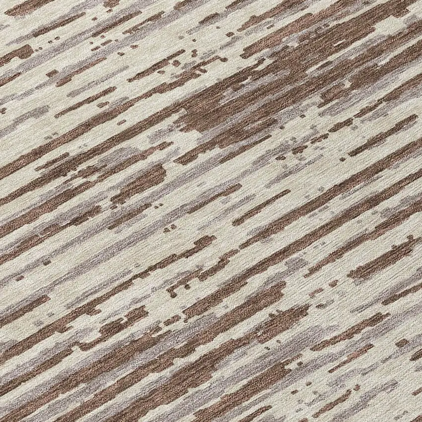 8' Brown Beige And Ivory Round Striped Washable Indoor Outdoor Area Rug Photo 8