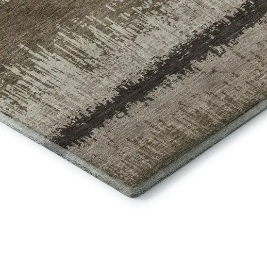 8' Brown Beige And Ivory Striped Washable Round Rug With UV Protection Photo 6