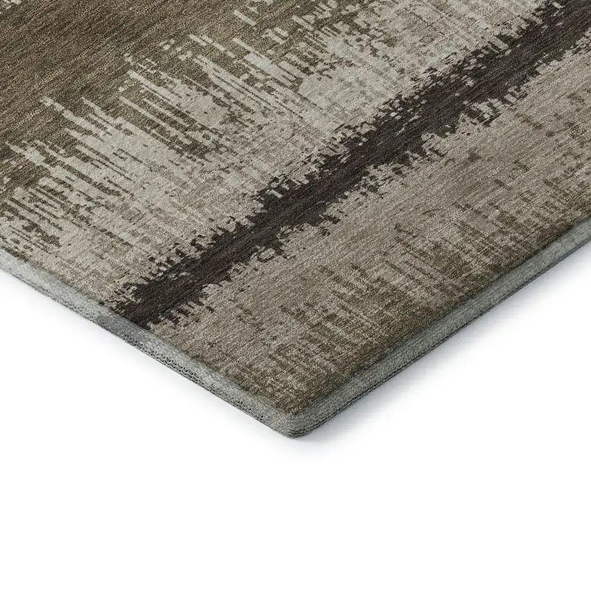 8' Brown Beige And Ivory Striped Washable Round Rug With UV Protection Photo 6