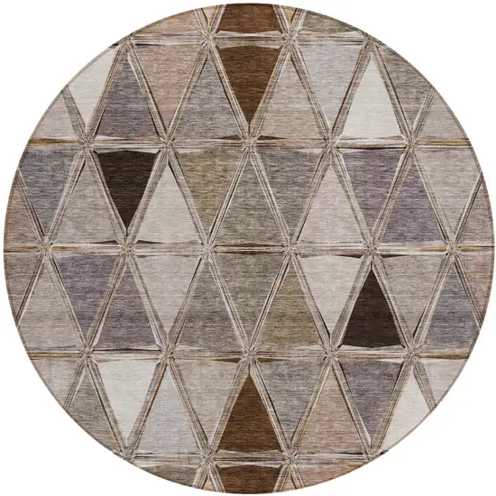 8' Brown Beige And Khaki Round Geometric Washable Indoor Outdoor Area Rug Photo 1