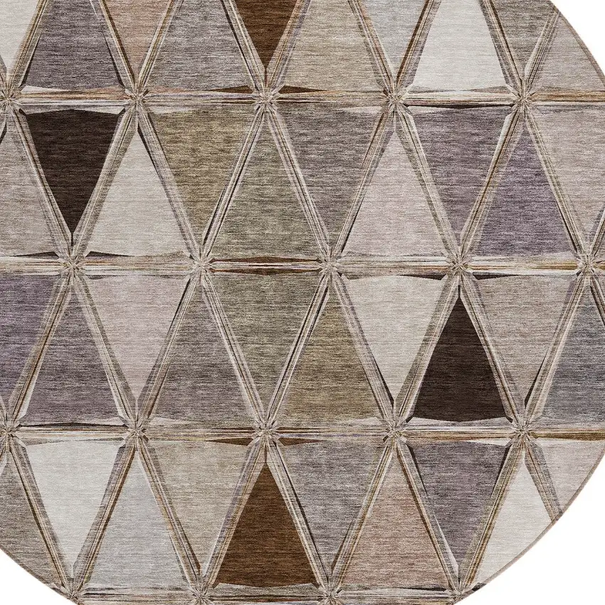 8' Brown Beige And Khaki Round Geometric Washable Indoor Outdoor Area Rug Photo 4