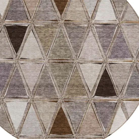 8' Brown Beige And Khaki Round Geometric Washable Indoor Outdoor Area Rug Photo 4