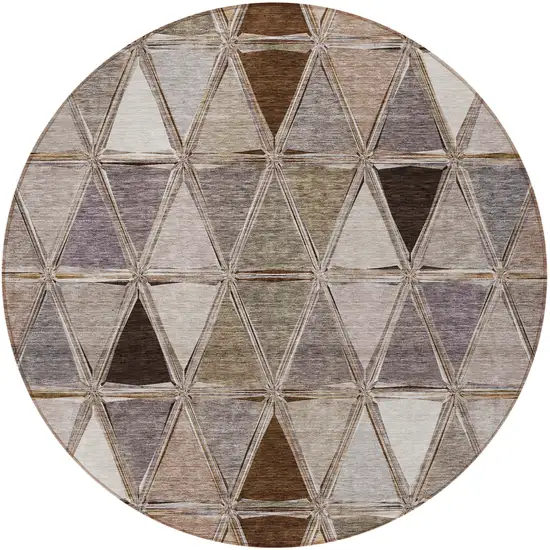 8' Brown Beige And Khaki Round Geometric Washable Indoor Outdoor Area Rug Photo 5