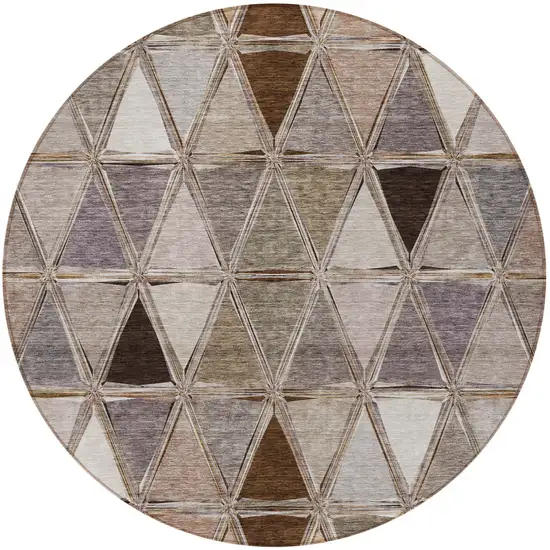 8' Brown Beige And Khaki Round Geometric Washable Indoor Outdoor Area Rug Photo 5