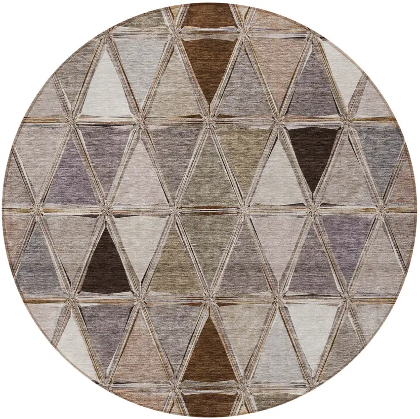 8' Brown Beige And Khaki Round Geometric Washable Indoor Outdoor Area Rug Photo 5