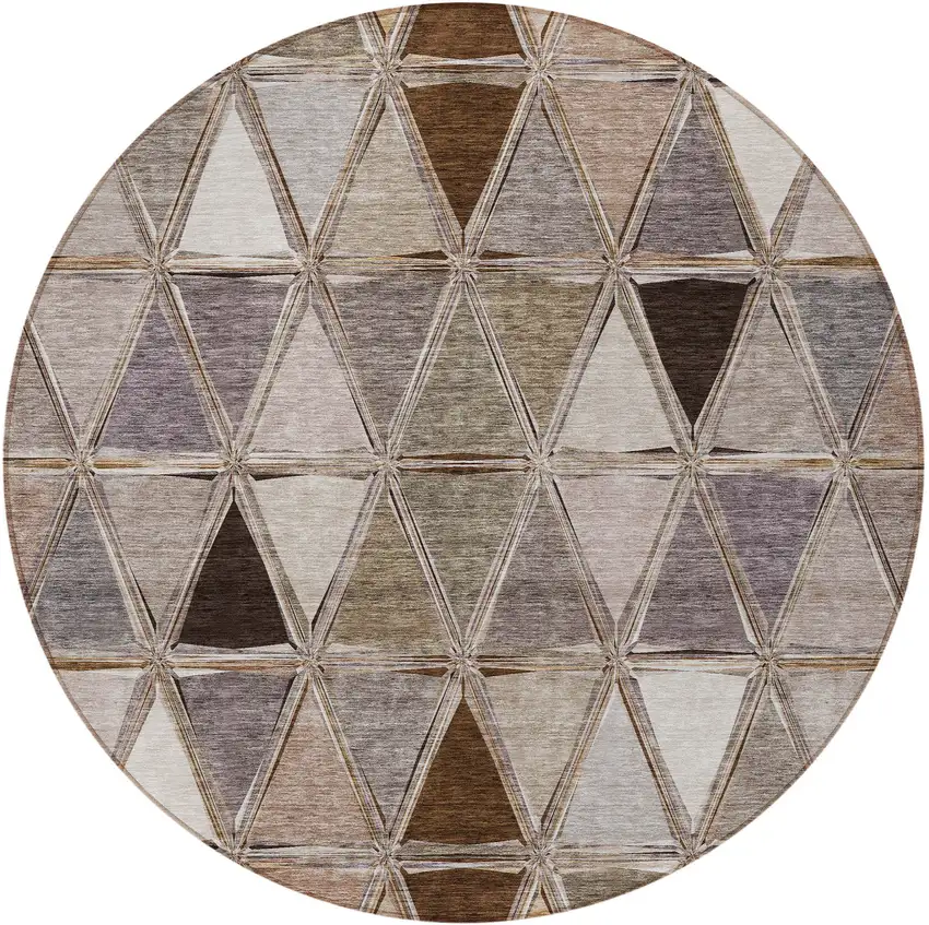 8' Brown Beige And Khaki Round Geometric Washable Indoor Outdoor Area Rug Photo 5