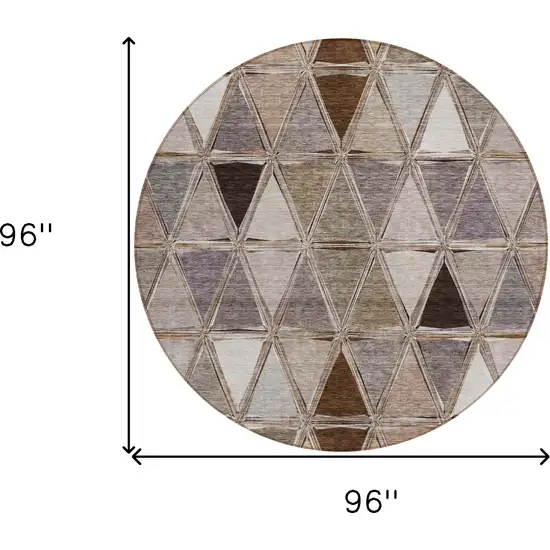 8' Brown Beige And Khaki Round Geometric Washable Indoor Outdoor Area Rug Photo 3