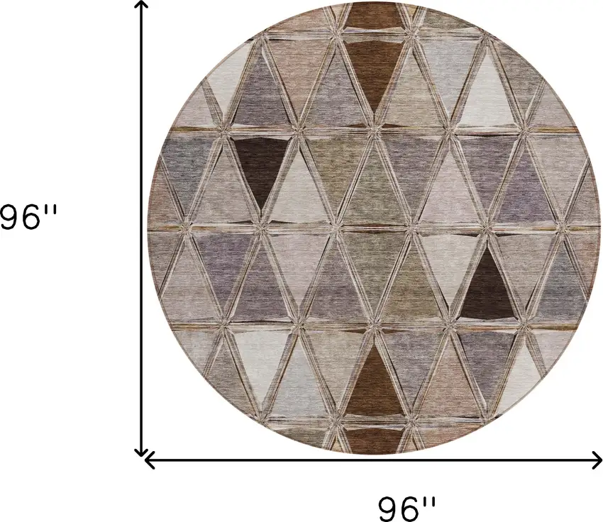 8' Brown Beige And Khaki Round Geometric Washable Indoor Outdoor Area Rug Photo 3