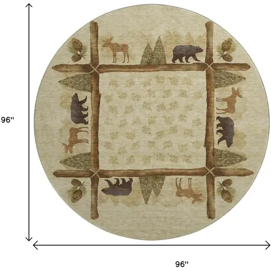 8' Brown Beige And Rust Animal Print Washable Round Rug With UV Protection Photo 3