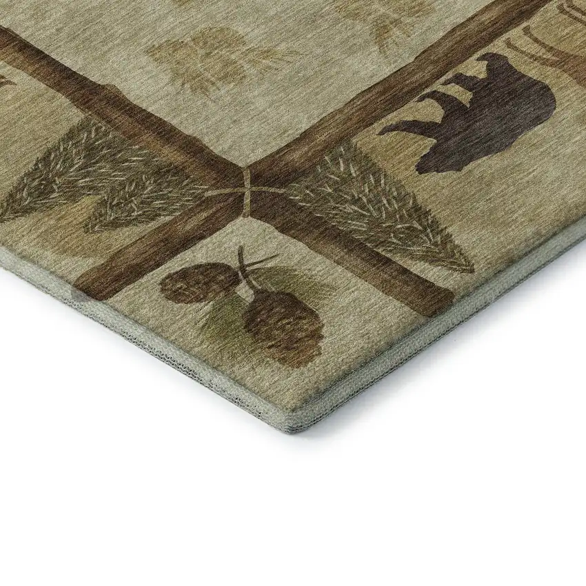 8' Brown Beige And Rust Animal Print Washable Round Rug With UV Protection Photo 7