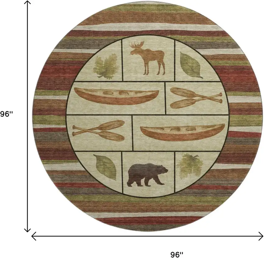 8' Brown Beige And Rust Animal Print Washable Round Rug With UV Protection Photo 3