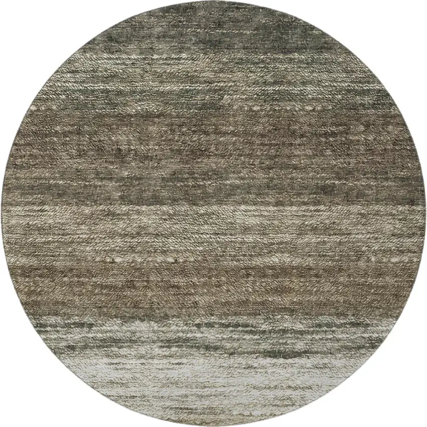 8' Brown Beige And Tan Ombre Washable Round Rug With UV Protection Photo 4