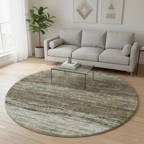 8' Brown Beige And Tan Ombre Washable Round Rug With UV Protection Photo 2
