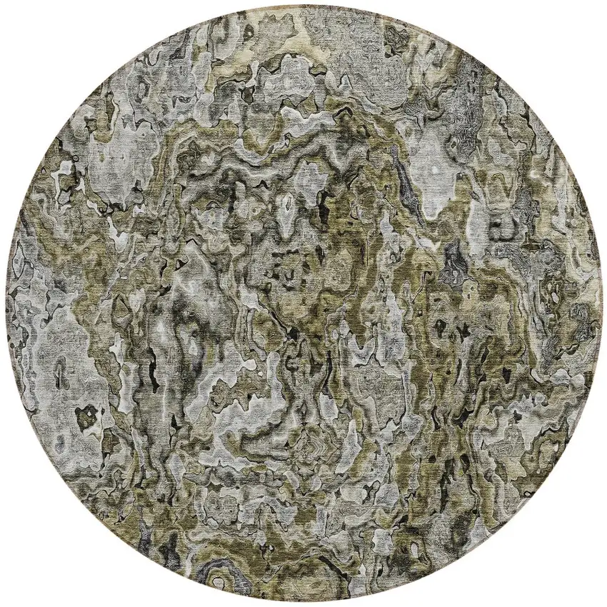 8' Brown Beige And Tan Round Abstract Washable Indoor Outdoor Area Rug Photo 5