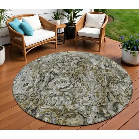 8' Brown Beige And Tan Round Abstract Washable Indoor Outdoor Area Rug Photo 1