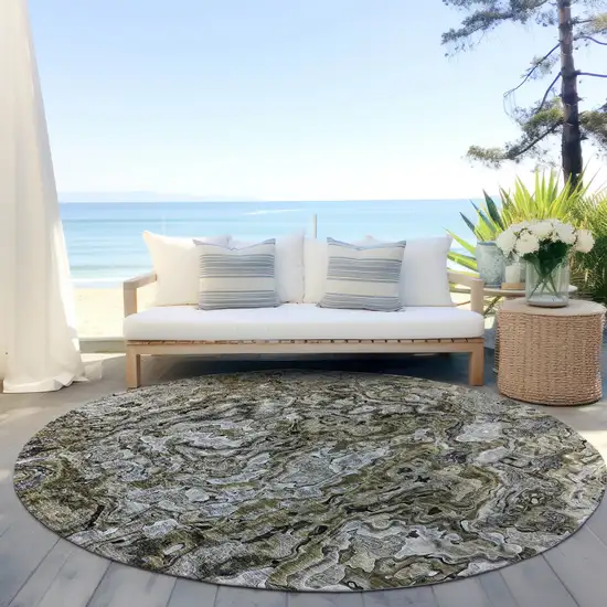 8' Brown Beige And Tan Round Abstract Washable Indoor Outdoor Area Rug Photo 6
