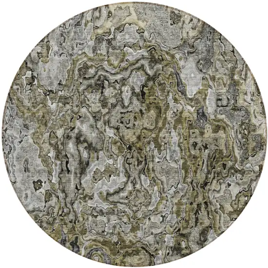 8' Brown Beige And Tan Round Abstract Washable Indoor Outdoor Area Rug Photo 2